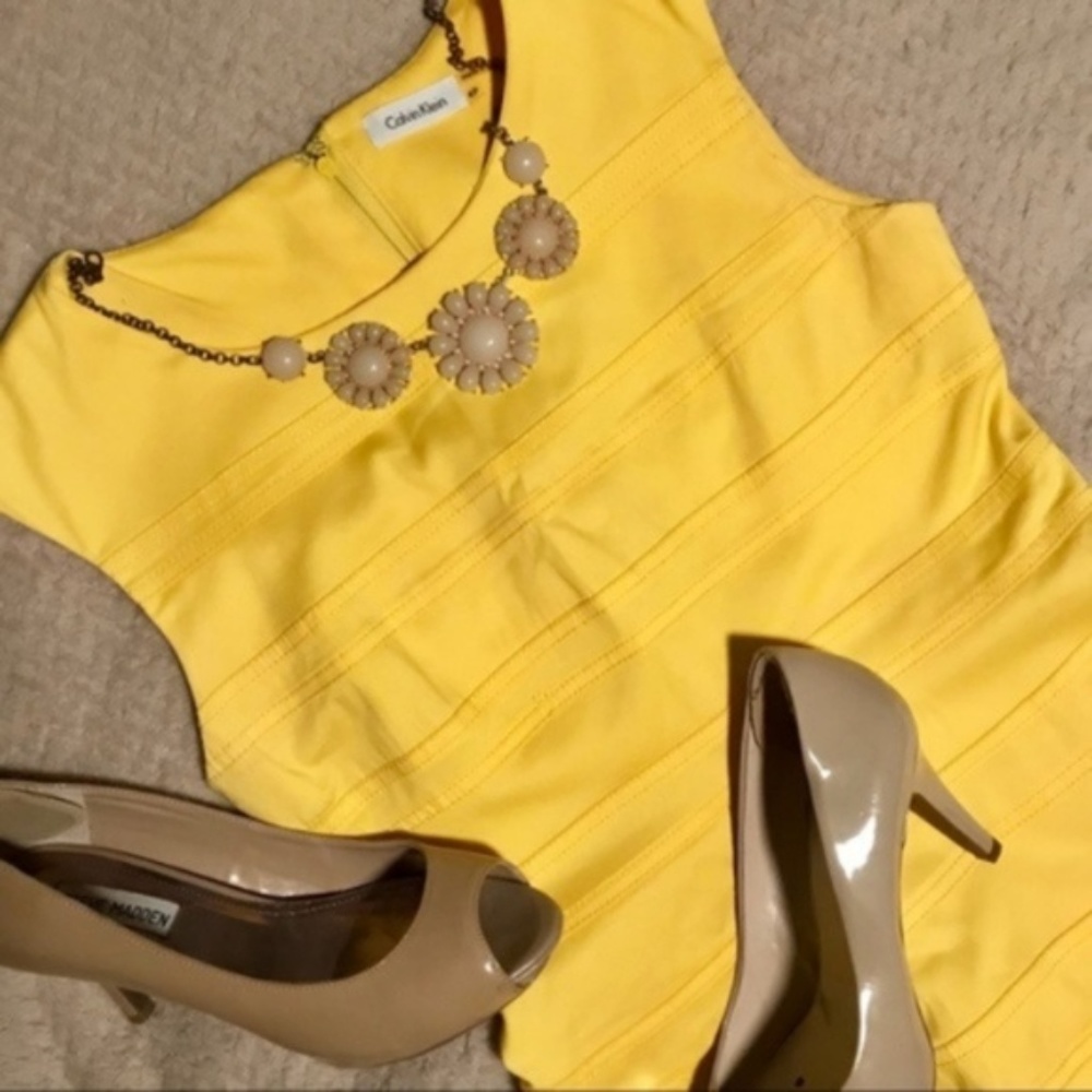 Fit and flare yellow Calvin Klein petite dress